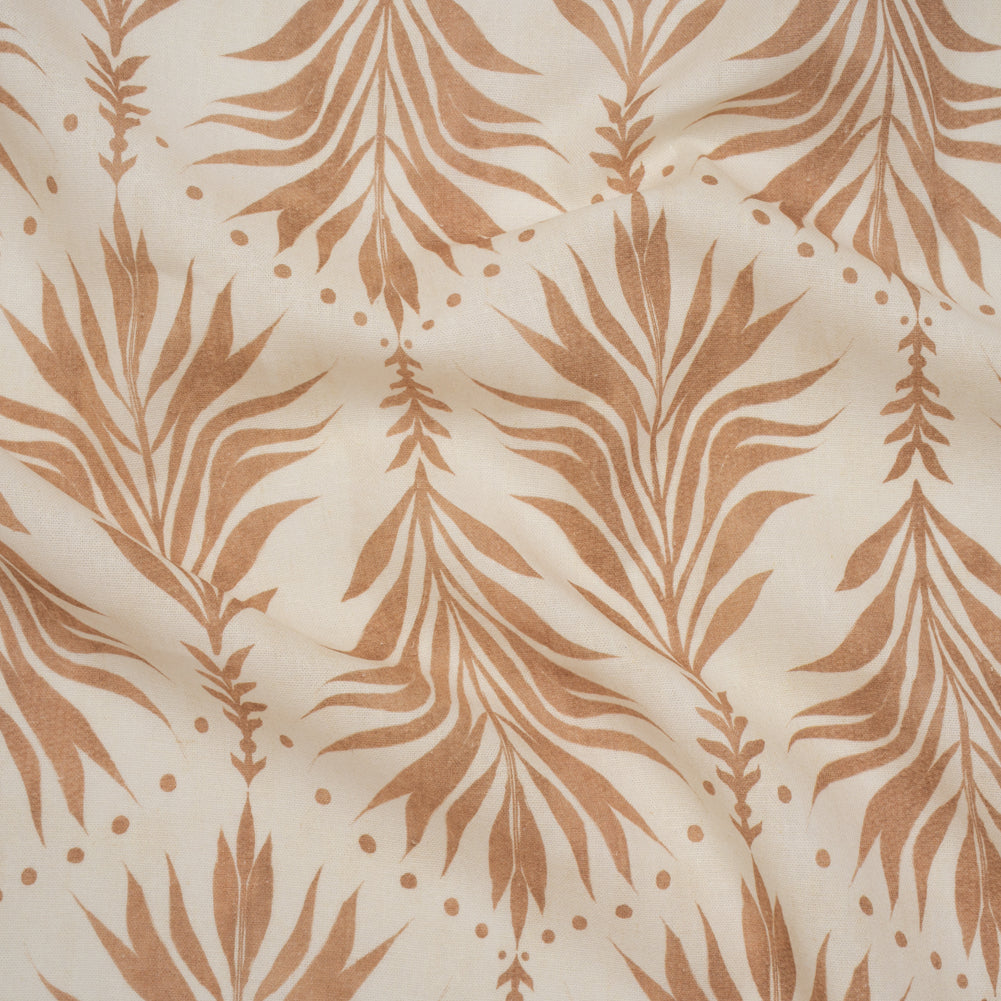 Linen and Rayon Woven - Beige and Cream Palm Leave Lines - Mood Exclusive Palm Parade Print - Joann Fabrics