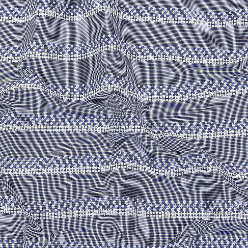 Blue and White Diamond Stripes and Checks Cotton Jacquard - Joann Fabrics