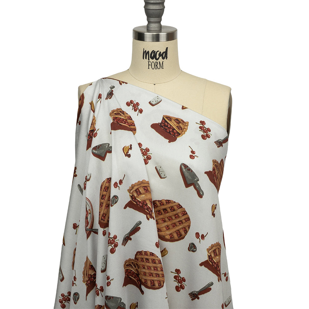 Rayon Challis - White Cherry Pies - Baked Fresh Print - Mood Exclusive Rockland Collection - Joann Fabrics