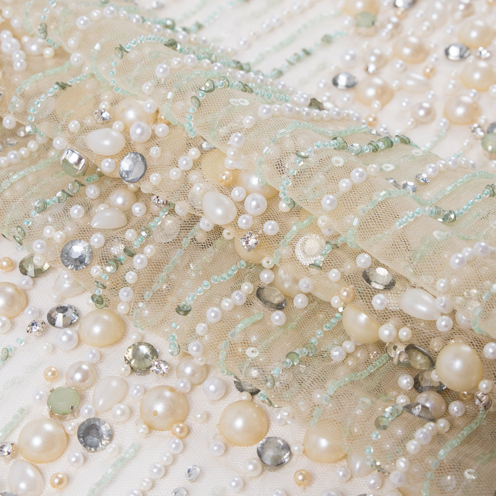 Fancy Beaded Tulle - Champagne and Mint - Joann Fabrics