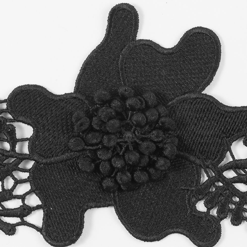 Black 3D Floral Lace Trim - 3.5