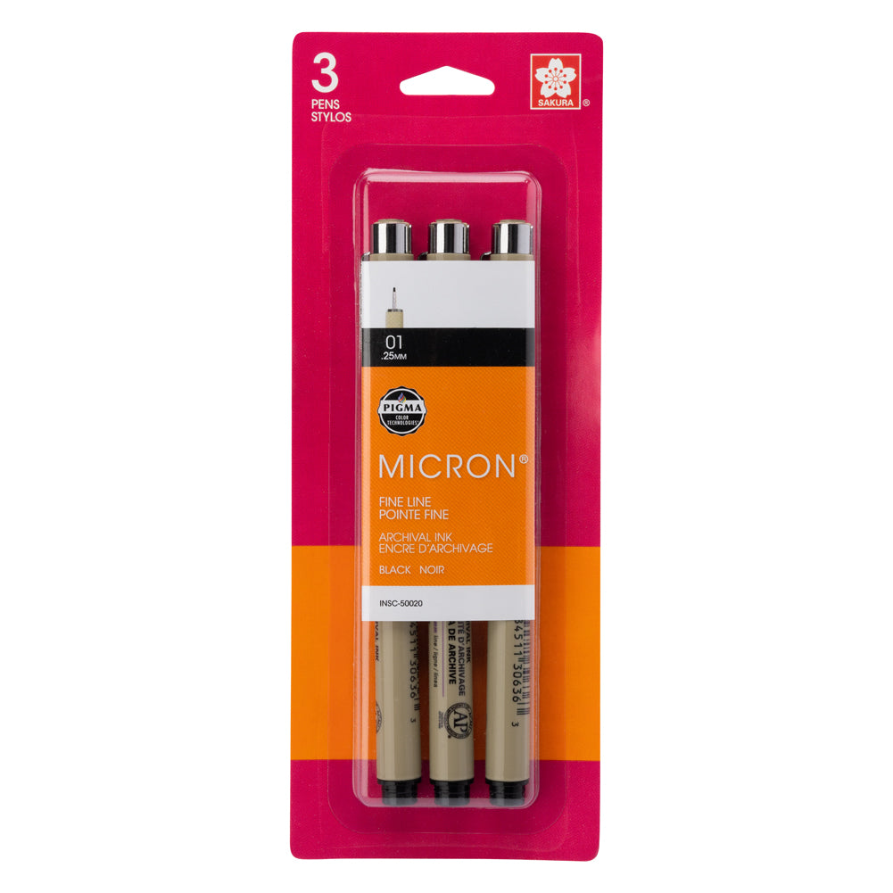 Sakura Pigma Micron Pen Set - Black, Size 01/.25mm - 3pc - Joann Fabrics