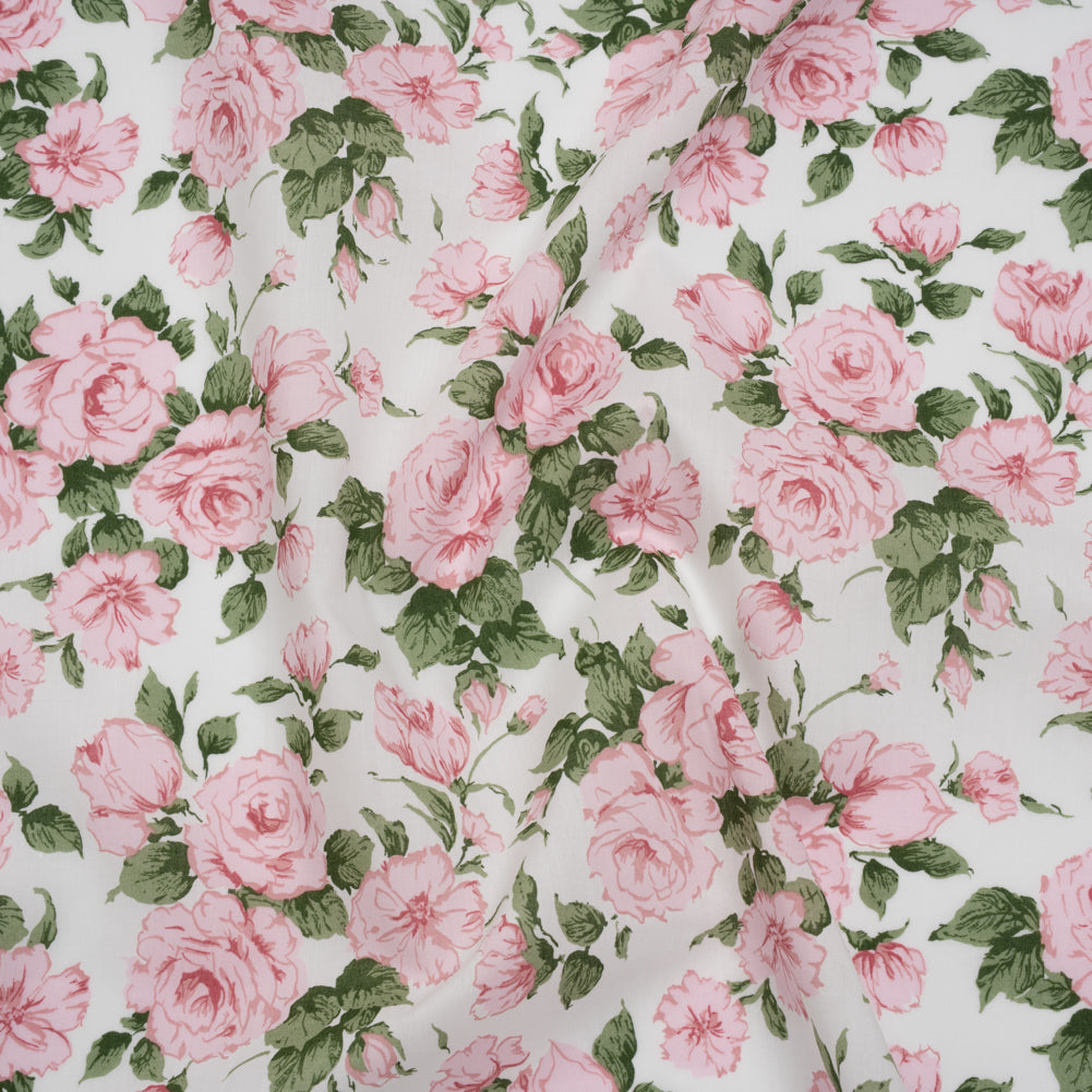 Liberty Fabrics Tana Lawn® - Carline Rose Light Pink - Pale Pink, Green and White Rose Bouquets - Joann Fabrics