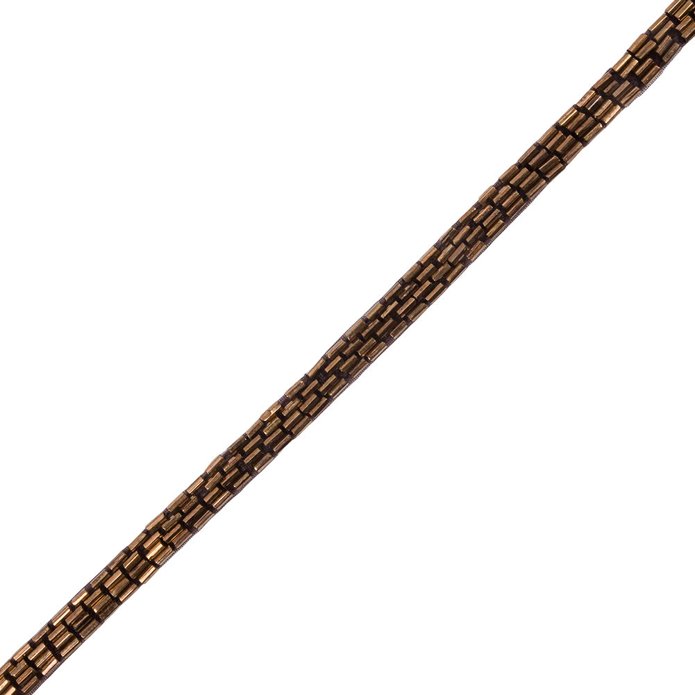 Vintage Bronze 4 Row Bugle Beads on Brown Trimming - 0.375