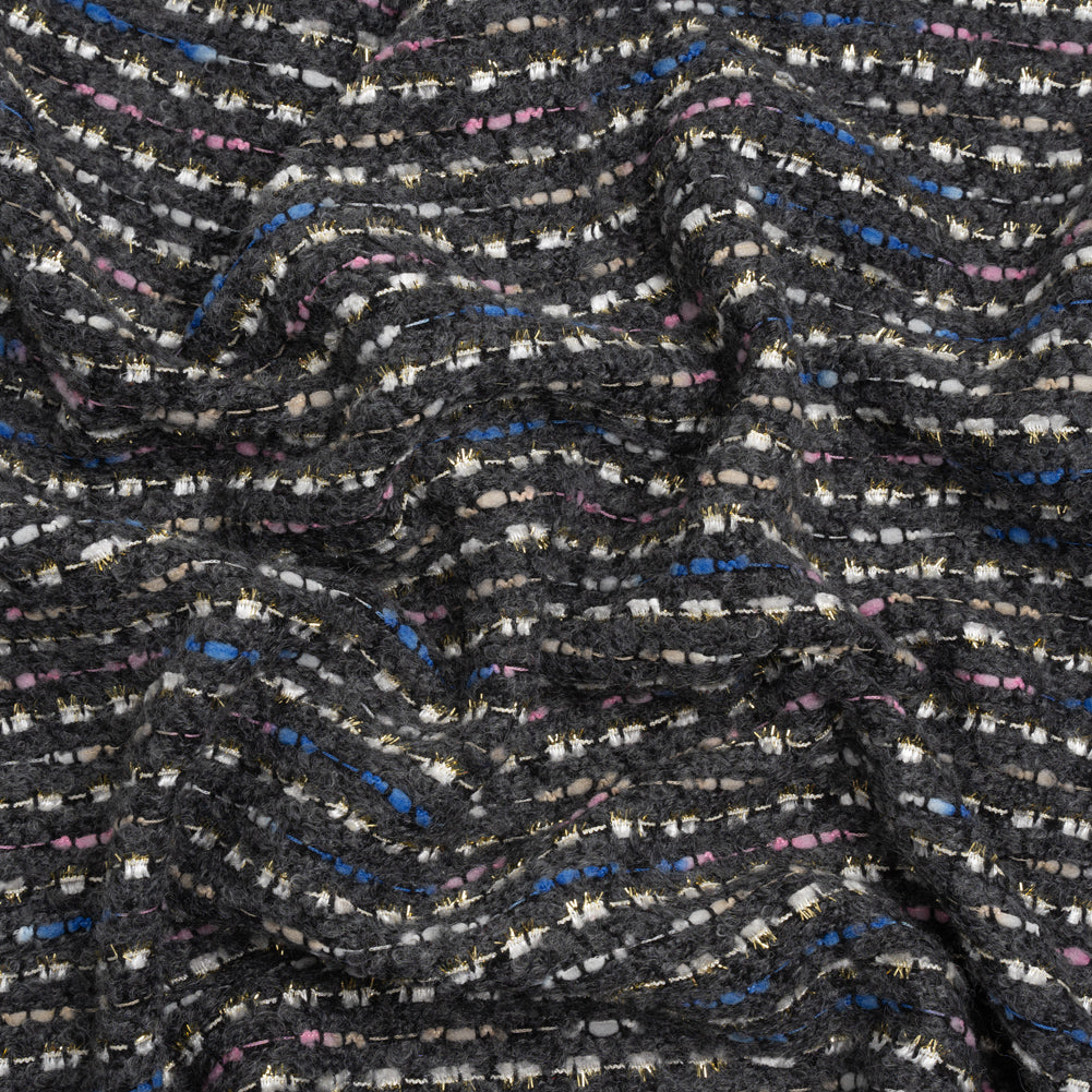 Charcoal, Pink and Blue Boucle Striped Acrylic Tweed - Joann Fabrics