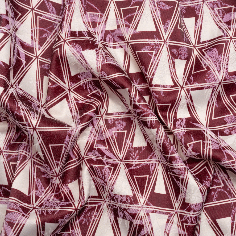 Stretch Flowers and Cranes Jacquard Print - Burgundy and White Triangles - Mood Exclusive Take Flight - Joann Fabrics