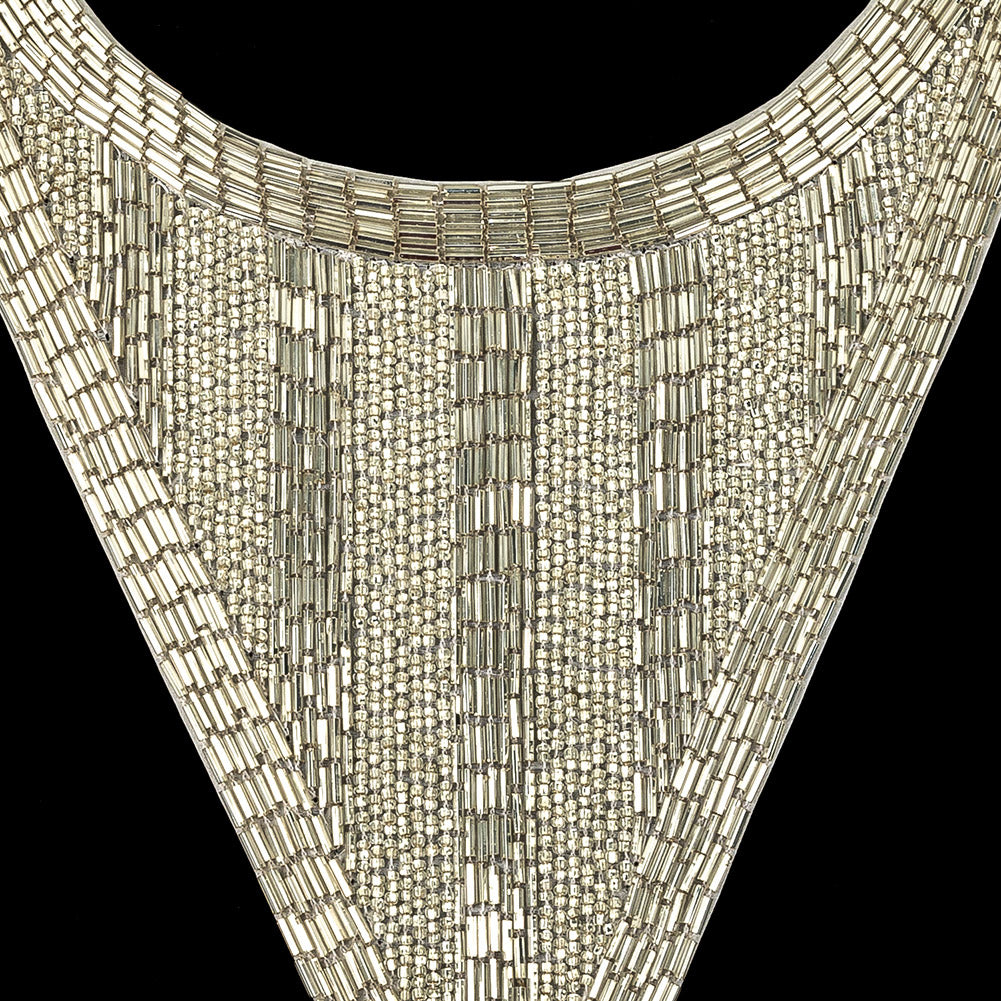 Vintage Silver-lined Chop and Bugle Beaded Triangular Collar Applique - 10