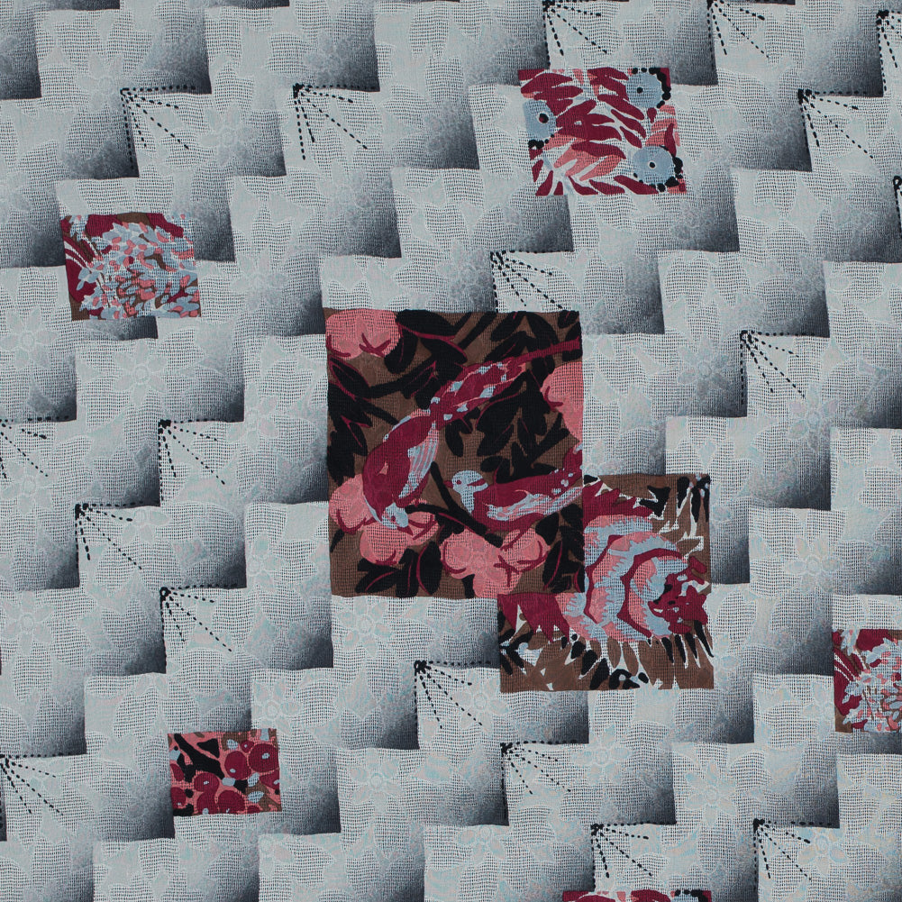 Famous NYC Designer Cloud Cream and Castle Rock Printed Silk Woven - Joann Fabrics