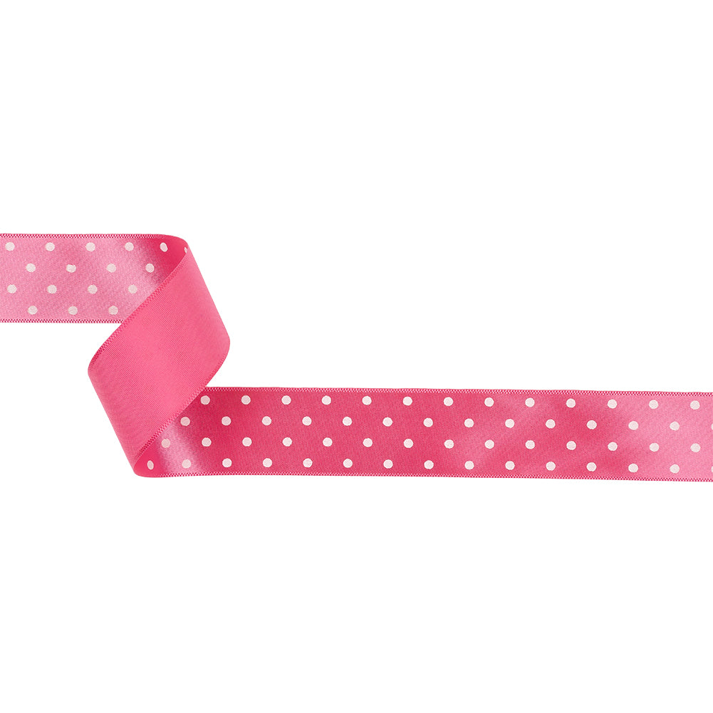 Hot Pink and White Polka Dot Satin Ribbon - 1