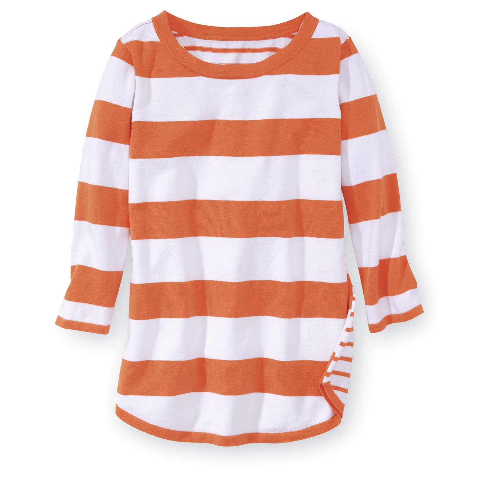 Multi Stripe Cotton Sweater, 3/4 Sleeves, Curved Hem, Pullover - Northstyle Catalog