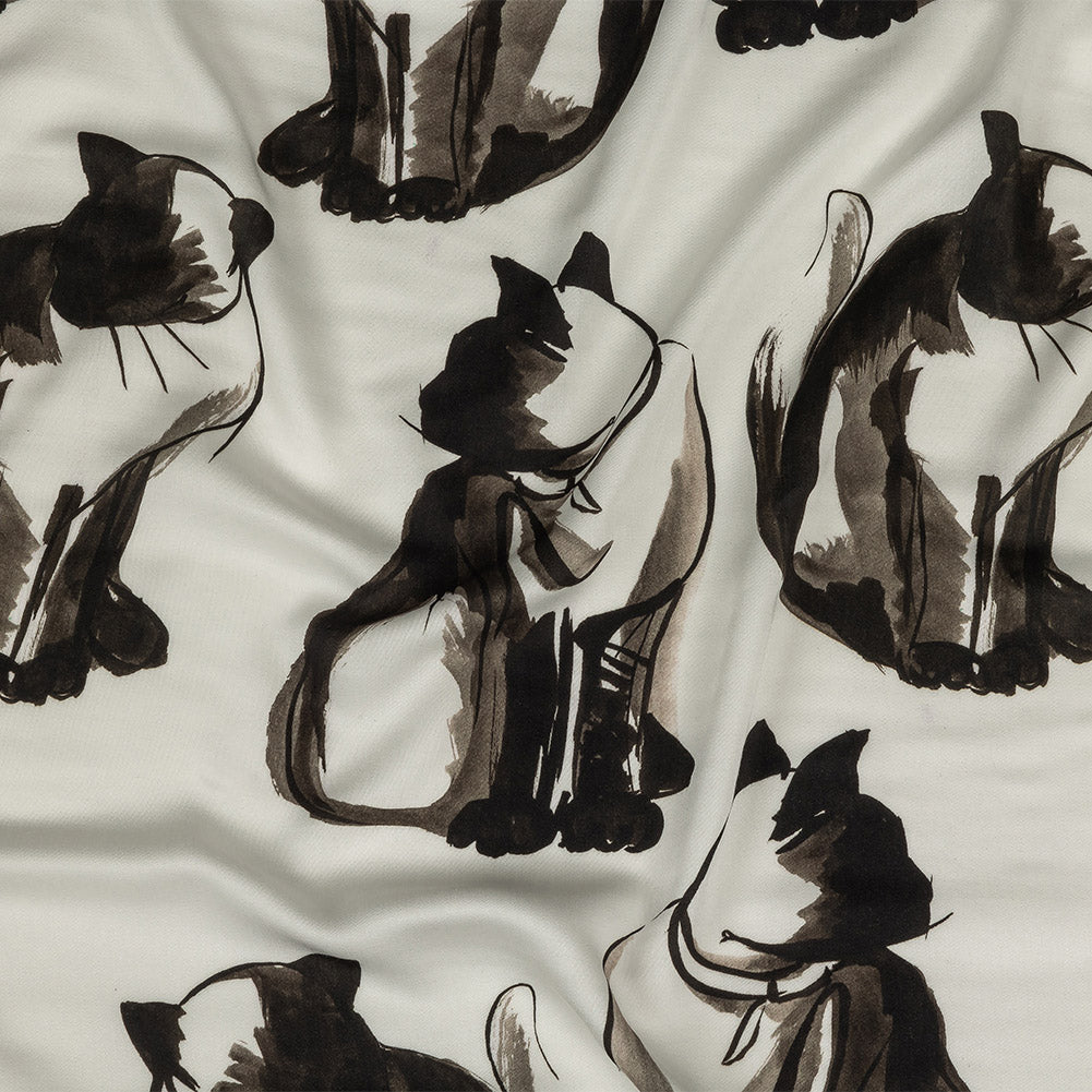 Rayon Challis - Inky Cats - Feline Phantasm Print - Mood Exclusive Twilight Collection - Joann Fabrics