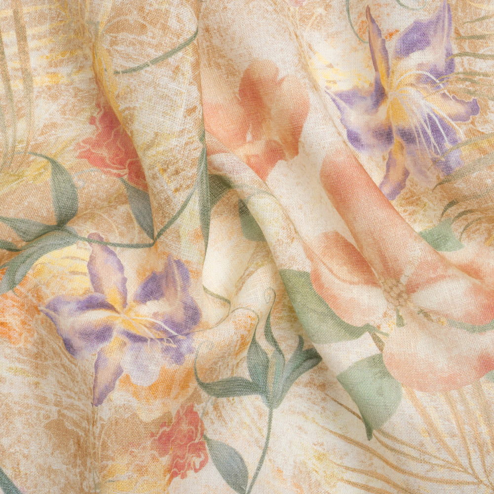 Tan, Rose, and Violet Lilies and Magnolias Medium Weight Linen Woven - Joann Fabrics