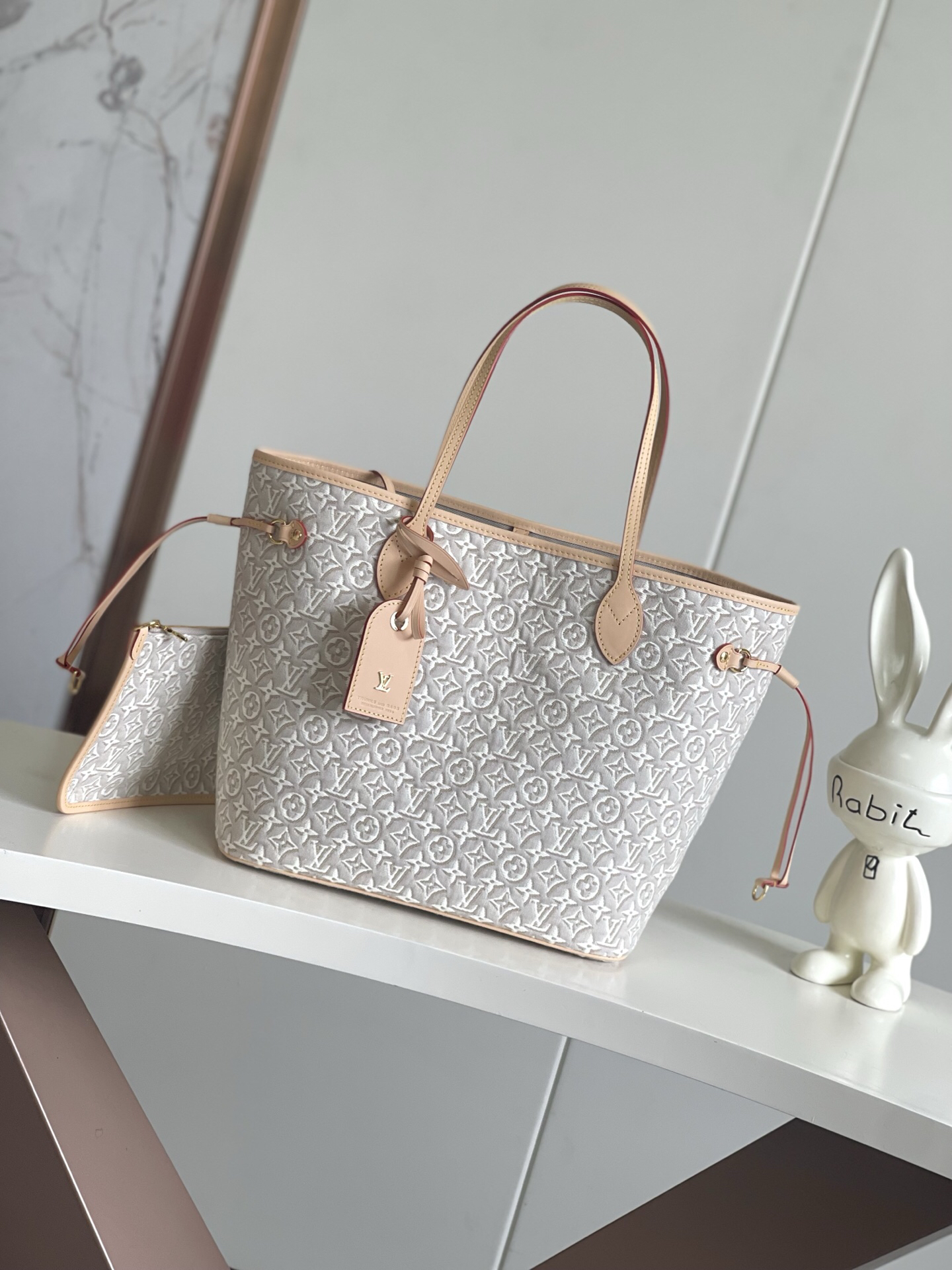Louis Vuitton New [Neverfull MM Handbag] M2A381 White Jacquard