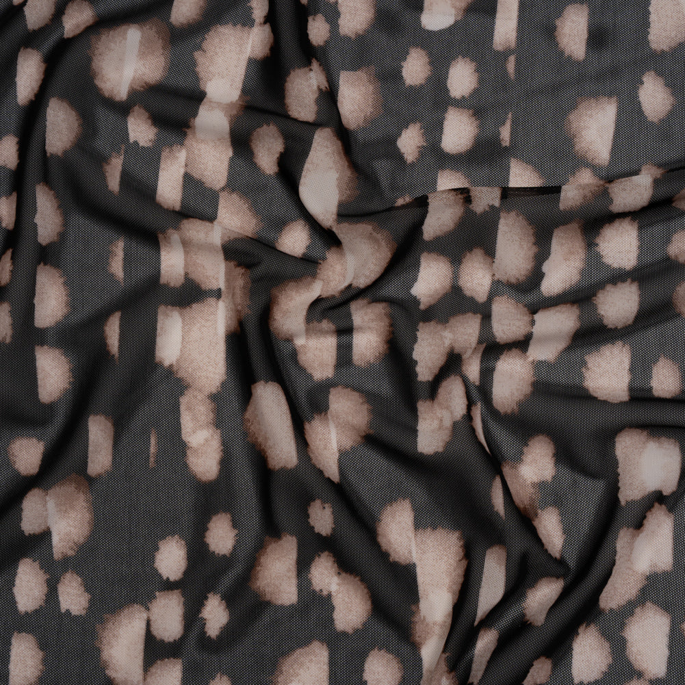 Polyester Stretch Mesh Print - Black, Beige and Cream Abstract Spots - Designer Deadstock - Joann Fabrics