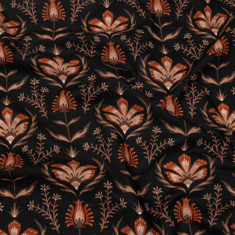 Cotton Voile - Black and Orange Floral - Watching the Fire Print - Mood Exclusive Rockland Collection - Joann Fabrics