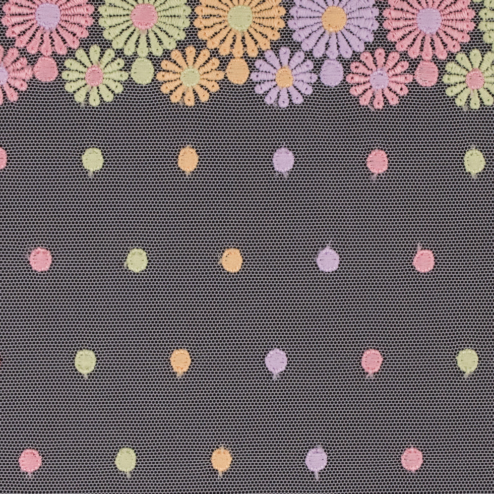 Pastel Floral Embroidery on White Mesh - 6.5