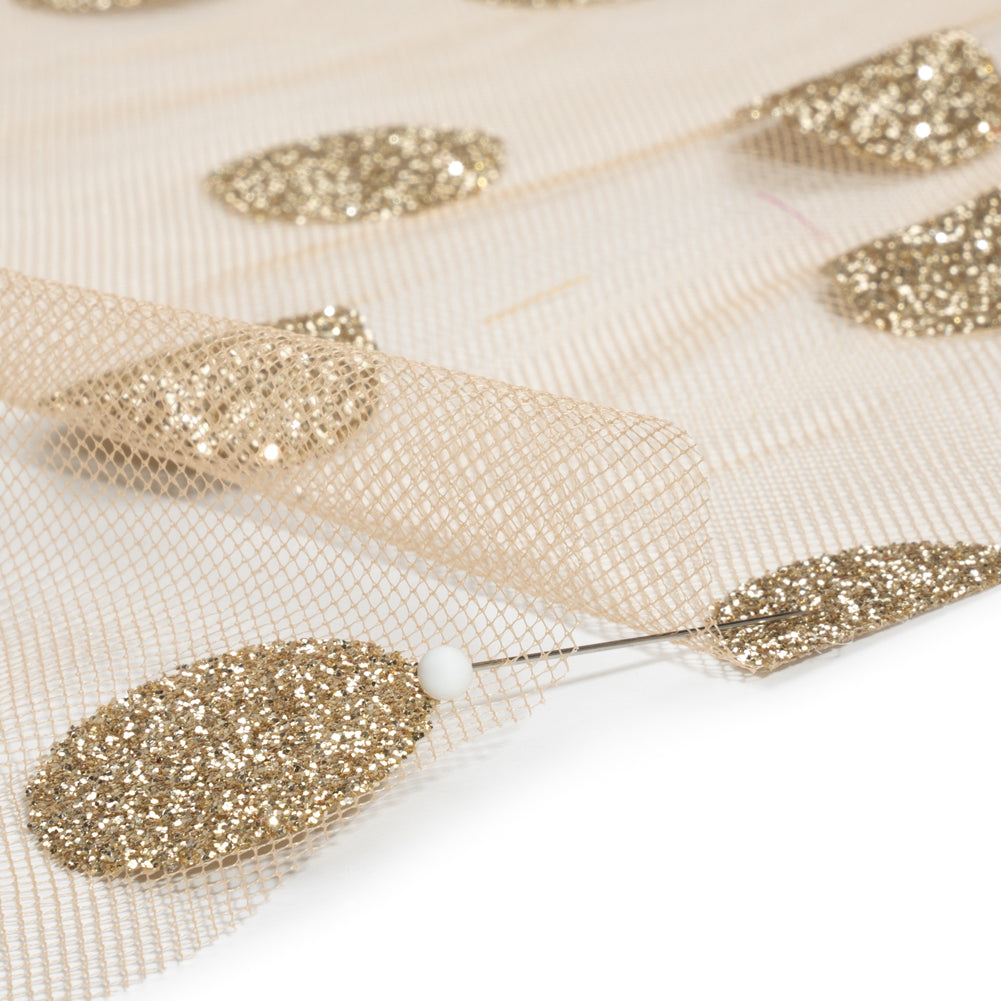 Famous Australian Designer Nude and Gold Glitter Polka Dots Tulle - Joann Fabrics