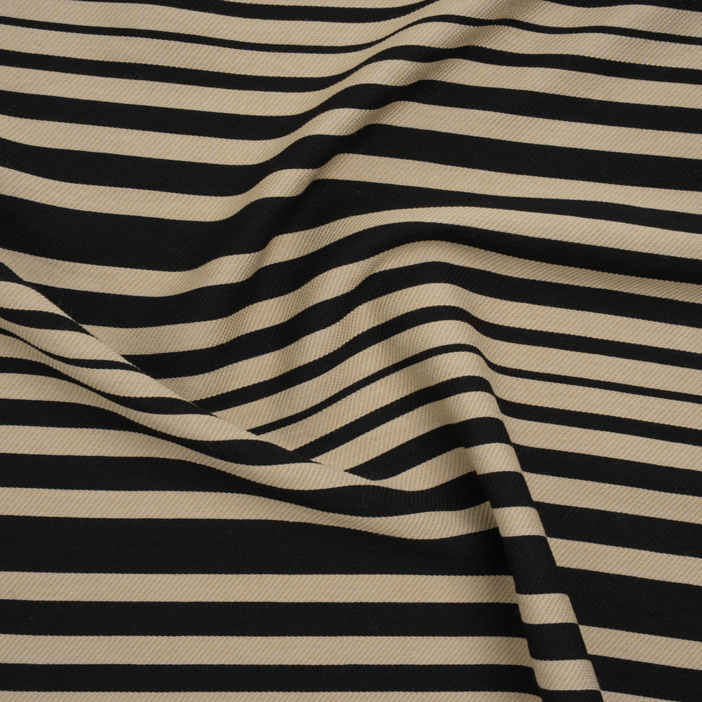 Textured Rayon Twill by Trina Turk - Beige and Black Barcode Stripes - Designer Deadstock - Joann Fabrics