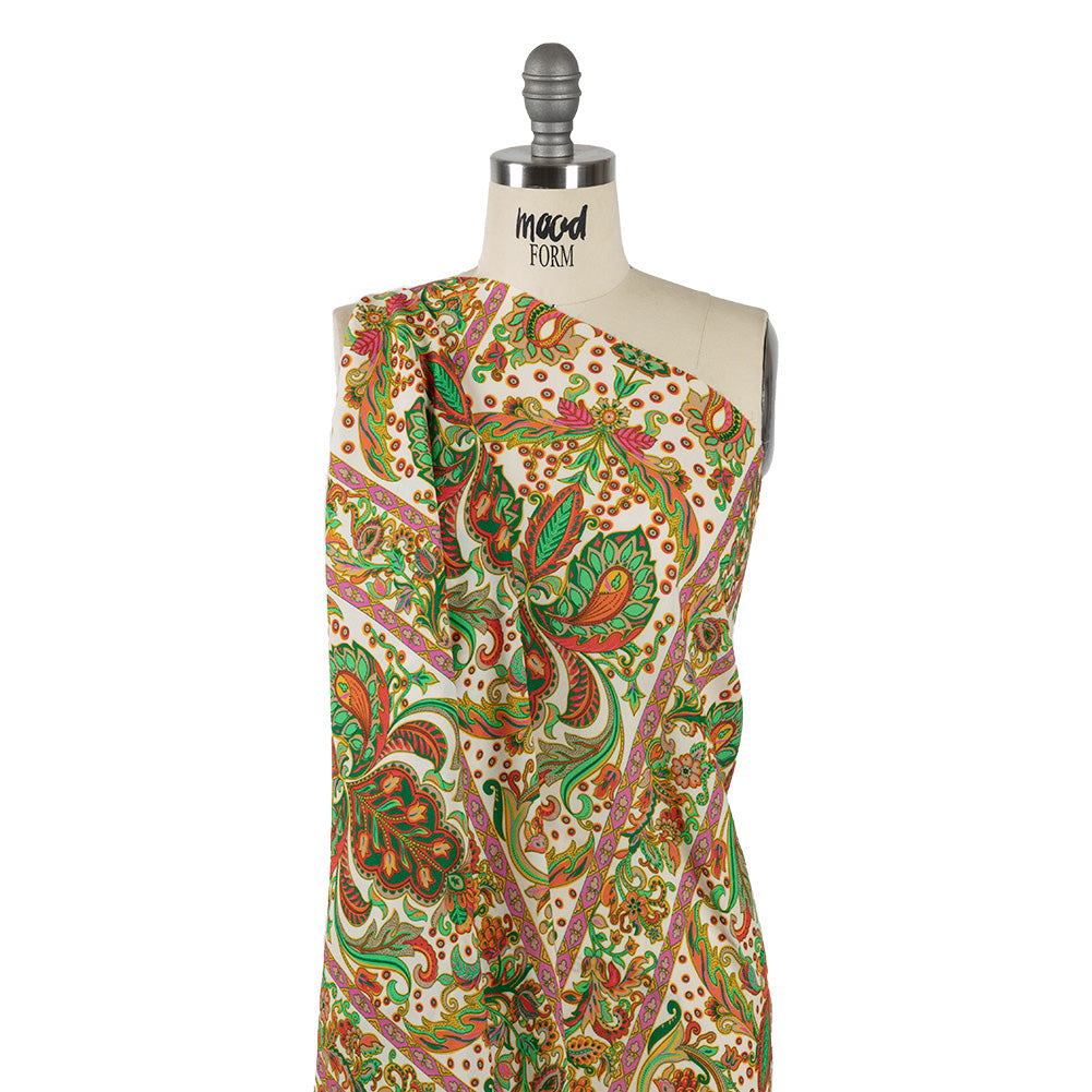 Sustainable Viscose Crepe - White Floral Paisley Stripes - Locust Lily Print - Mood Exclusive Gisele Collection - Joann Fabrics
