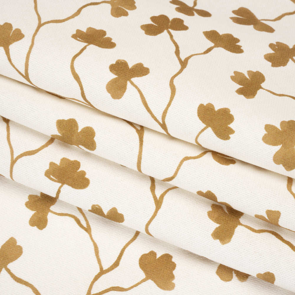 Brushed Cotton and Linen Canvas - Ochre Clover Leaf Vines - British Imported - Joann Fabrics
