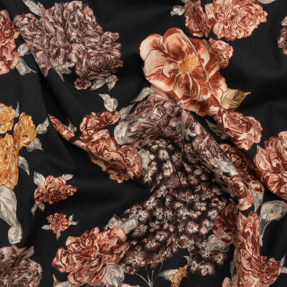 Brushed Stretch Cotton Twill Print - Black and Brown Floral - Mood Exclusive Lunchtime at Washburn - Joann Fabrics