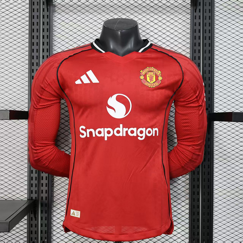 2025/2026 Long Sleeve Player Version Manchester United Home Football Shirt 1:1 Thai Quality