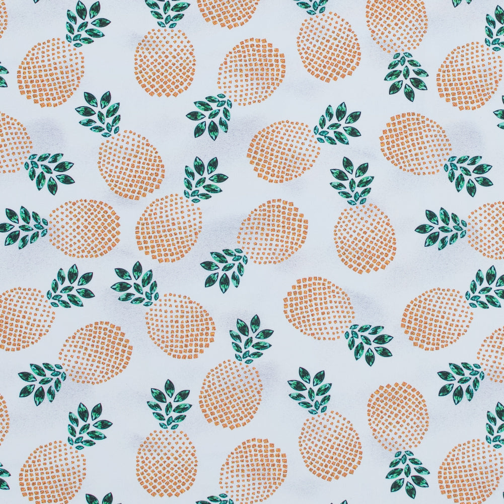 Compression Swimwear Tricot, UV Protective with Aloe Vera Microcapsules - White Pineapple - Caye Collection - Joann Fabrics