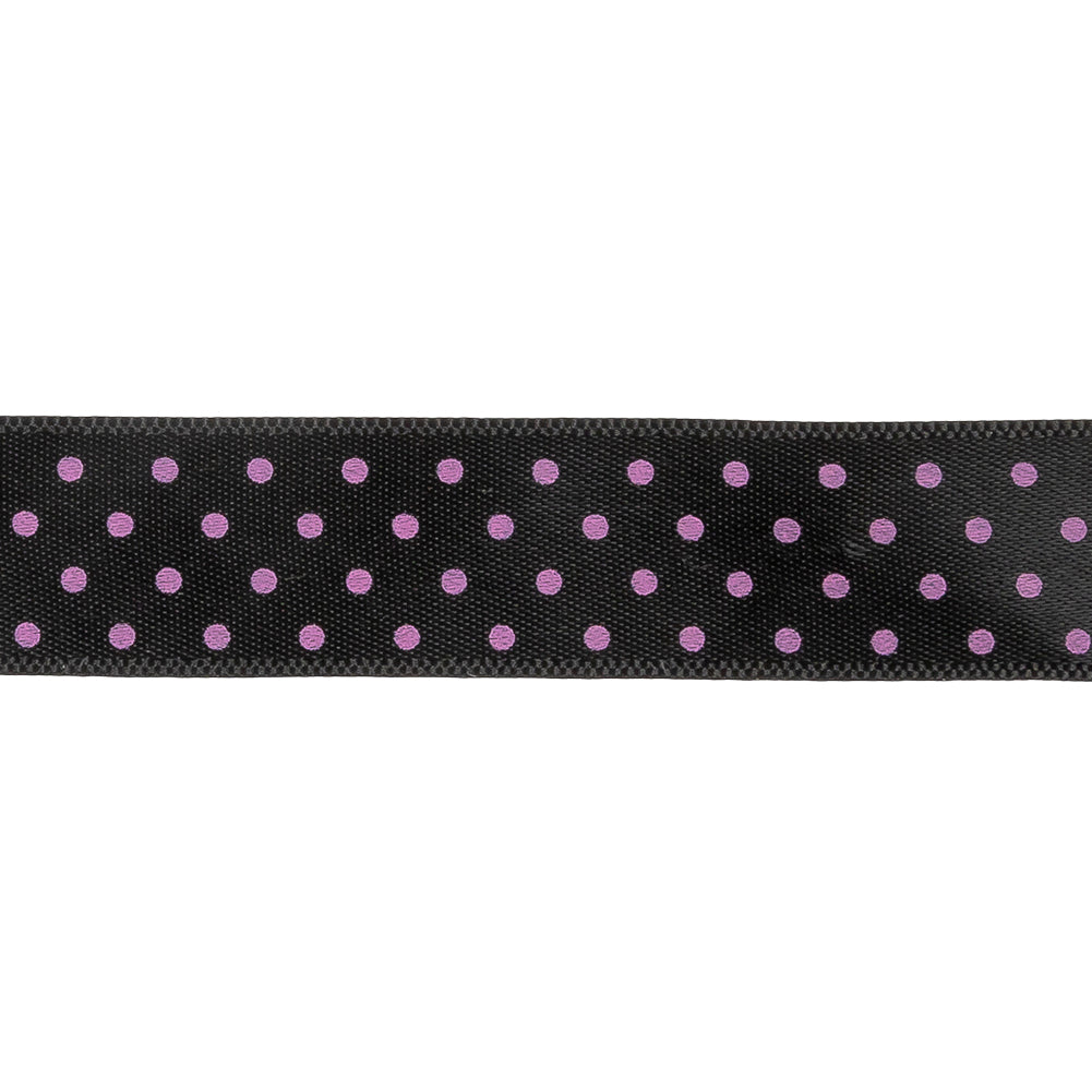 Black and Purple Polka Dot Satin Ribbon - 0.625