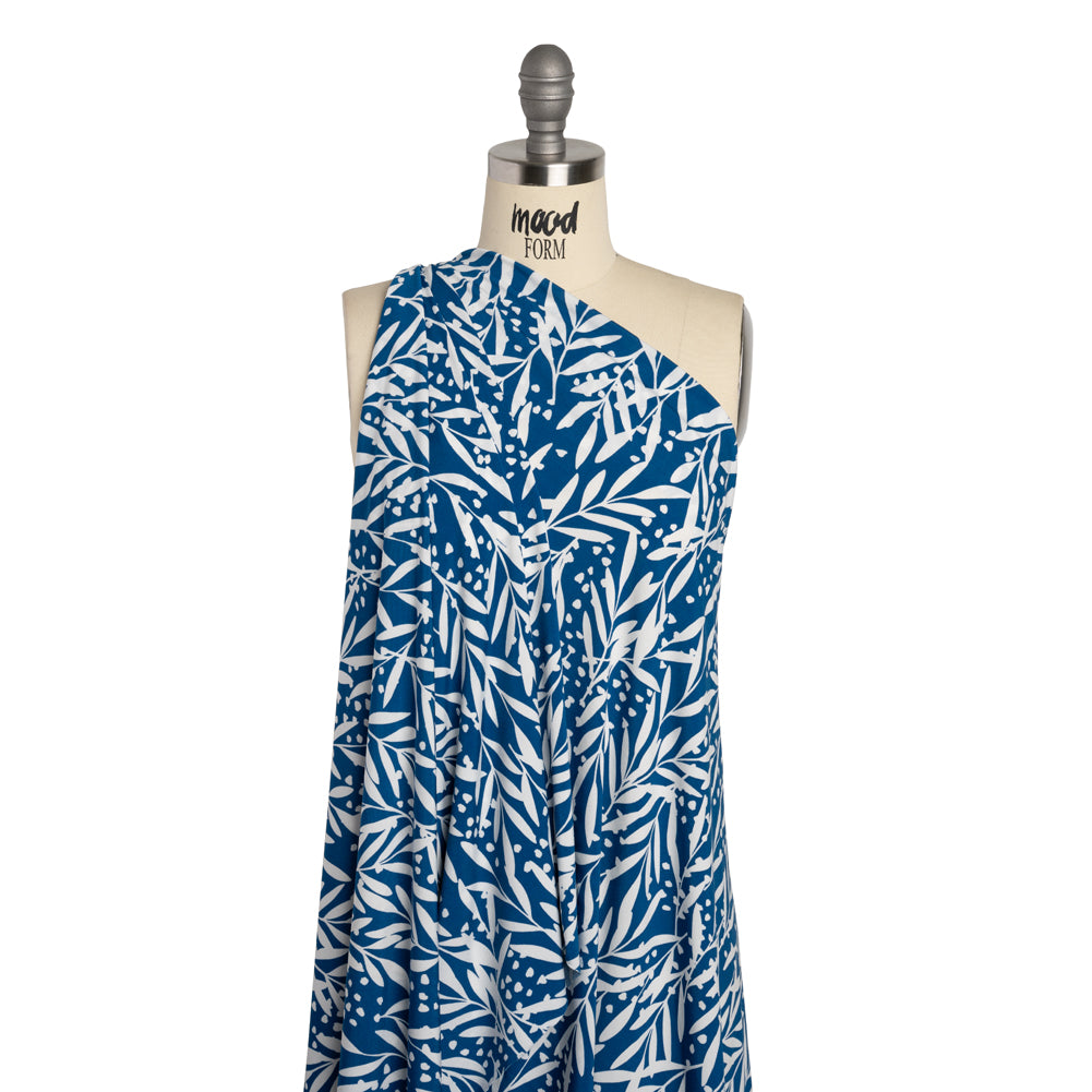 Stretch Polyester Tricot - Blue and White Leafy Stems - Designer Deadstock - Joann Fabrics