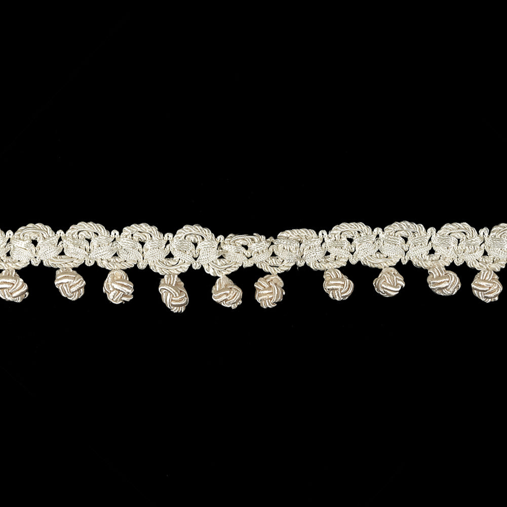 Vintage Ivory Braided Trim with Knotted Ball Fringe - 1.25