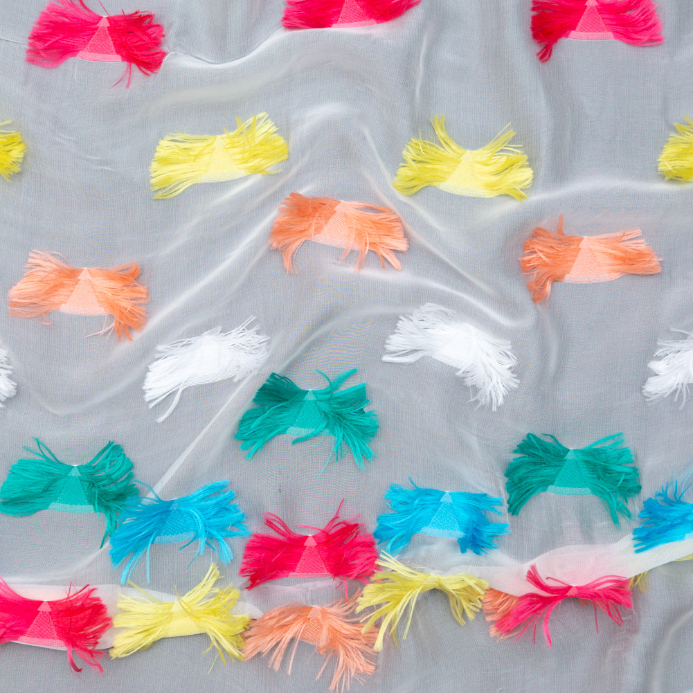 White Silk Chiffon with Multicolor Woven Fringe Triangles - Joann Fabrics