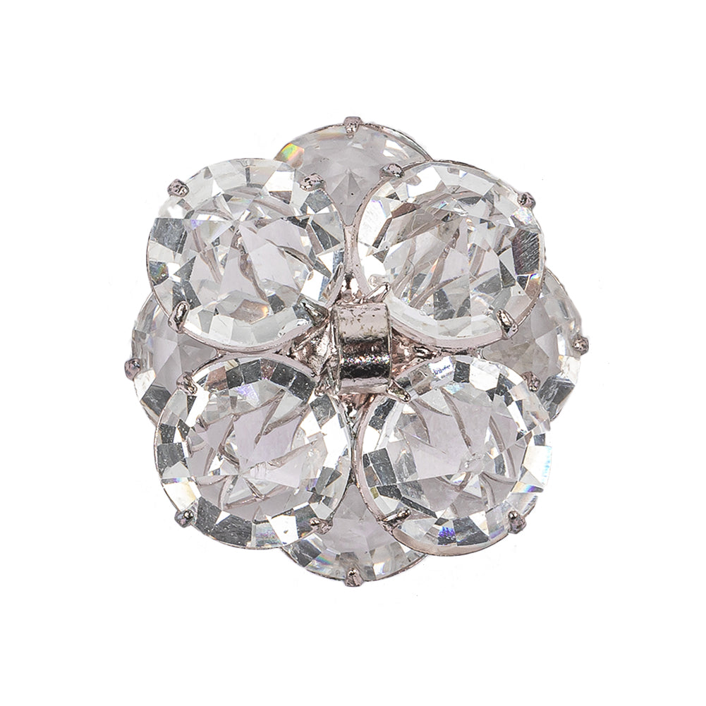 Vintage Famous NYC Designer Crystal and Silver Floral Button with Rhinestone Core - 44L/28mm - Joann Fabrics