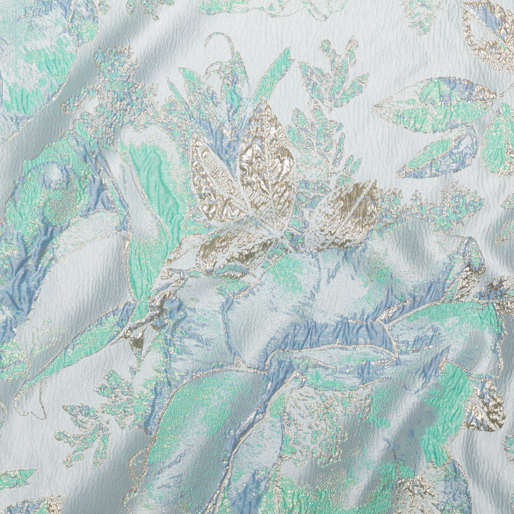 Metallic Golden Egg, Pearl Blue and Neptune Green Floral Luxury Brocade - Joann Fabrics