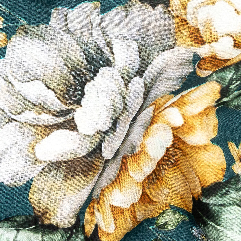 Cotton Voile - Teal and Orange Floral - Peony Prowess Print - Mood Exclusive Tumunyana Collection - Joann Fabrics