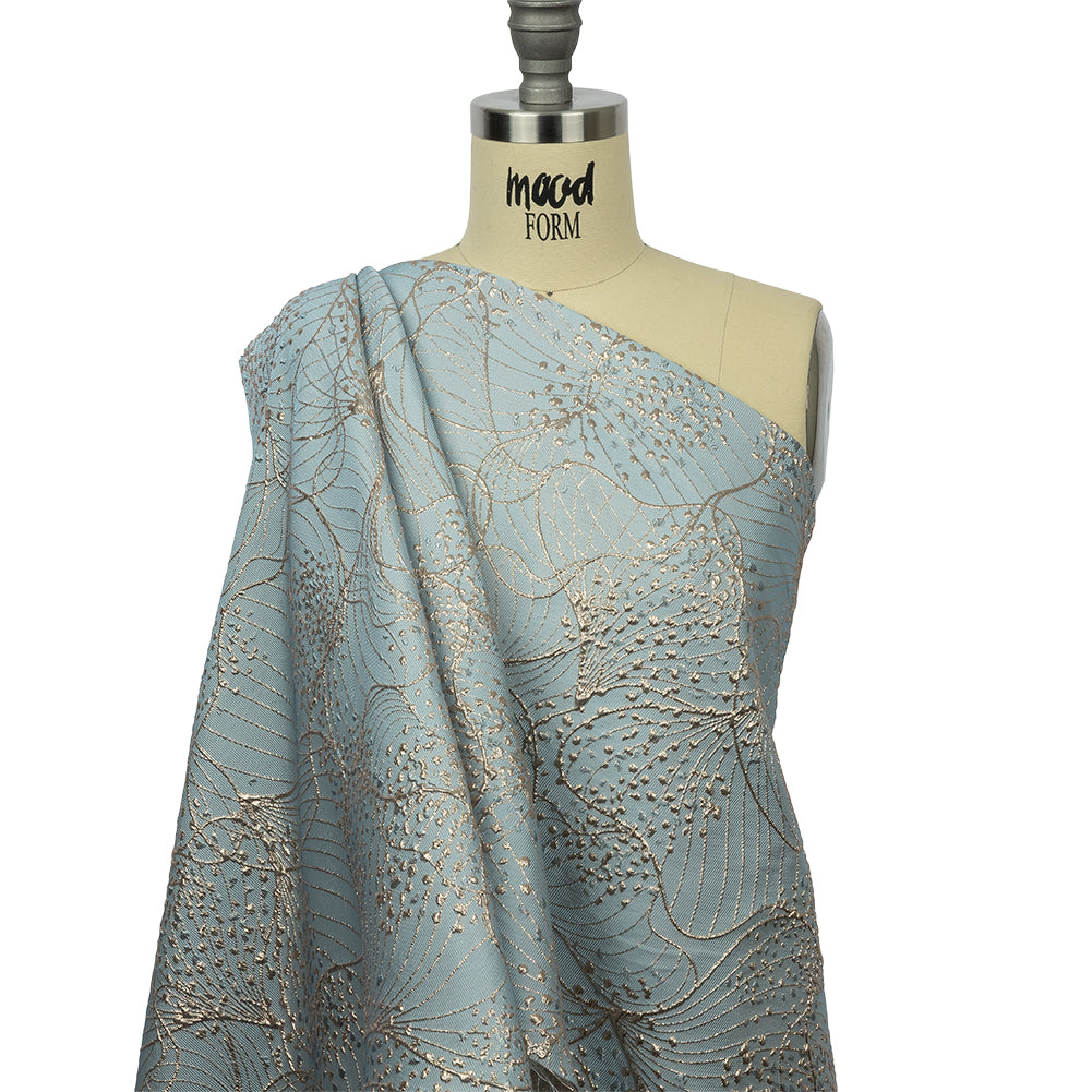 Metallic White Gold and Pale Blue Lines and Dots Luxury Brocade - Joann Fabrics