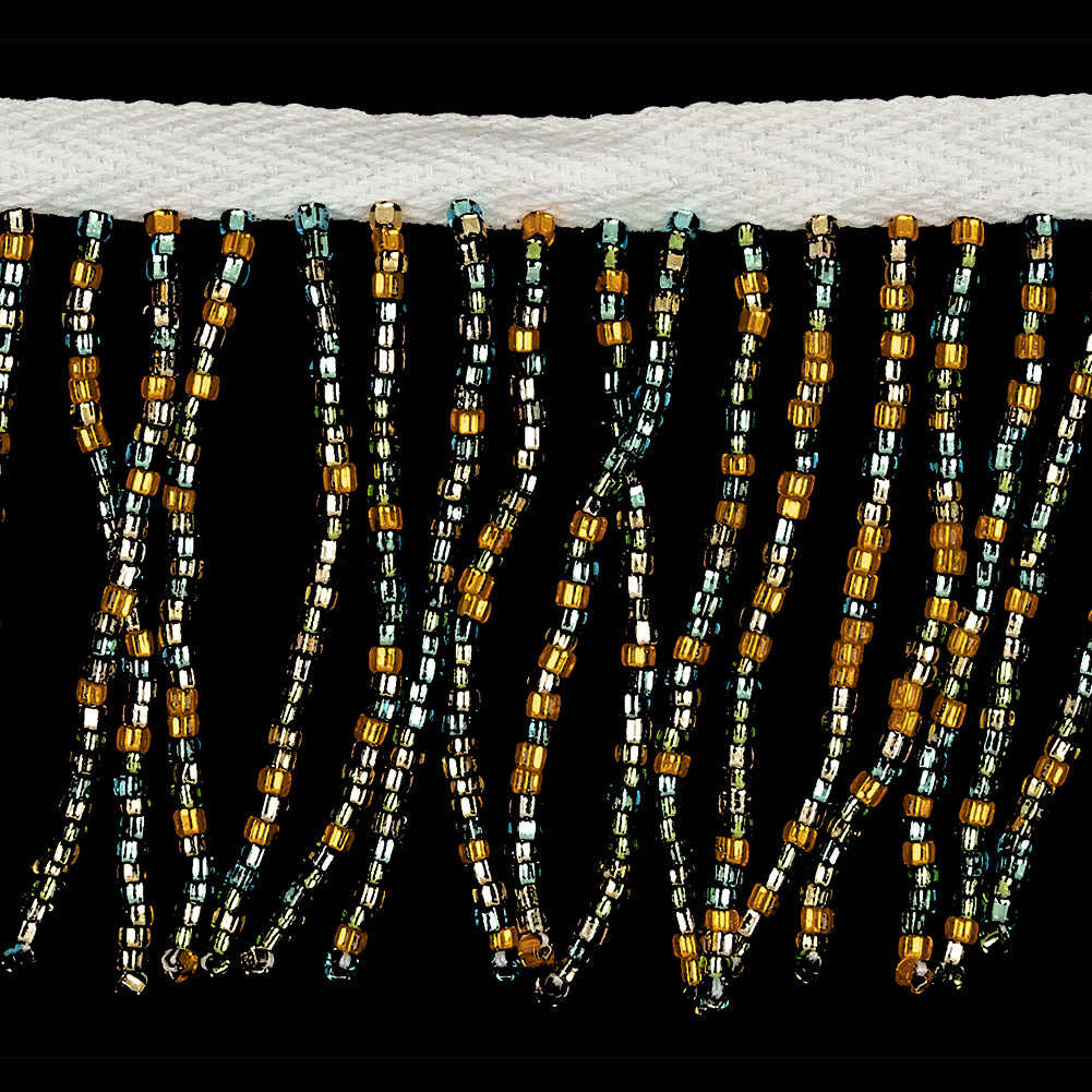 Vintage Multicolored and White Seed Beaded Chainette Fringe - 2