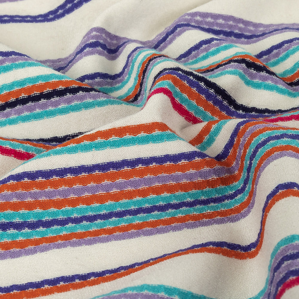 White Rayon Jacquard Knit with Multicolor Stripes - Joann Fabrics