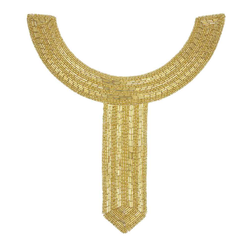 VIntage Fancy Gold Bugle and Seed Beaded Collar Applique - 9.5