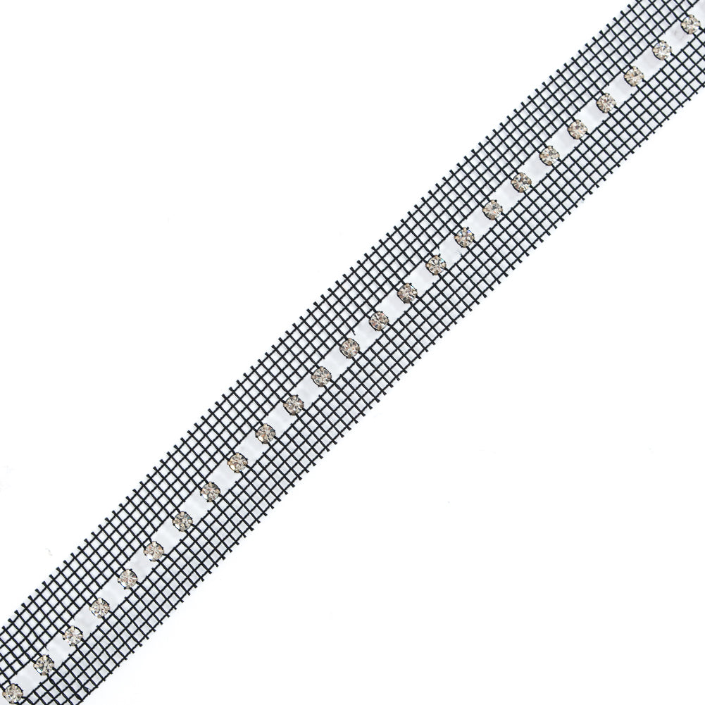 Silver and Black 1 Row Rhinestone Trimming - 1.25