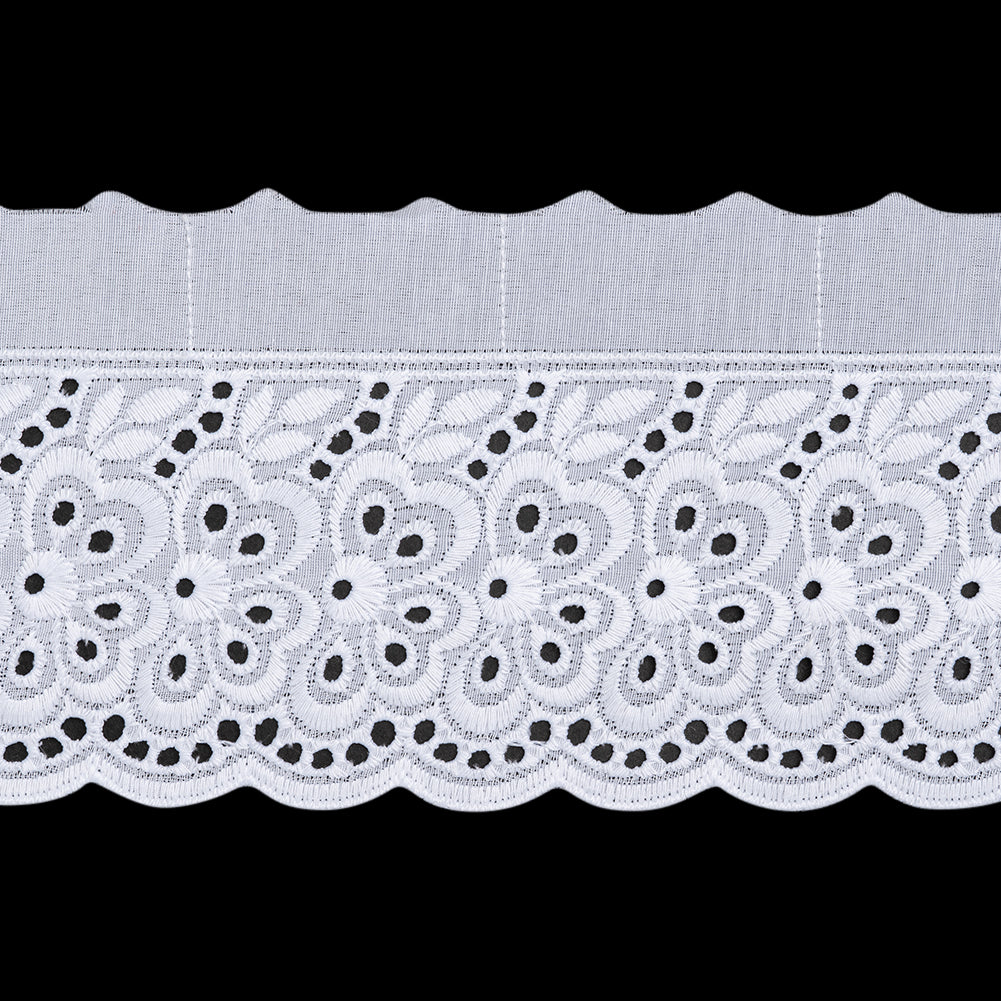 Cotton and Polyester Embroidered Eyelet Lace Trim with Scalloped Edges - 4