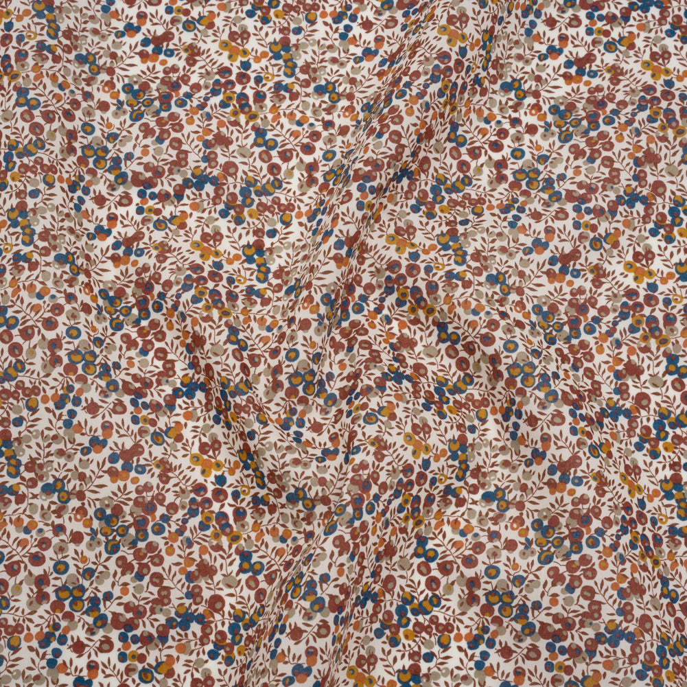 Liberty Fabrics Tana Lawn® - Wiltshire Bud Red Burgundy - Rust Red, Teal Blue and Greige Berries and Leaves - Joann Fabrics