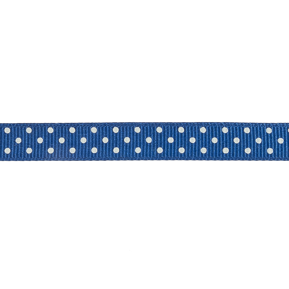 Deep Ultramarine and White Polka Dots Grosgrain Ribbon - 0.375
