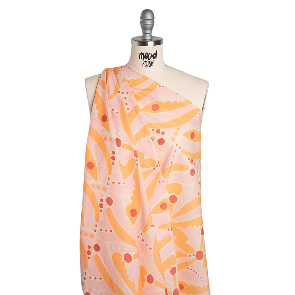 Cotton Lawn - Orange Creamsicle, Light Pink and Red Groovy Retro Floral - Designer Deadstock - Joann Fabrics