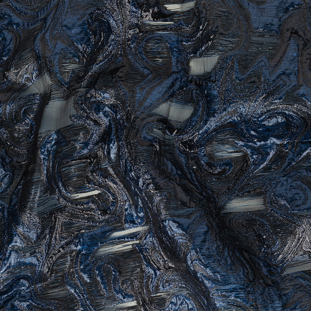 Mood Exclusive Metallic Navy and Black Swirls Sheer Organza Luxury Brocade - Joann Fabrics