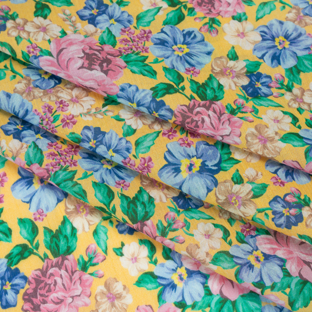 Crinkled Cotton Gauzy Woven - Yellow, Pink and Blue Florals - Mood Exclusive Secret Garden Print - Joann Fabrics