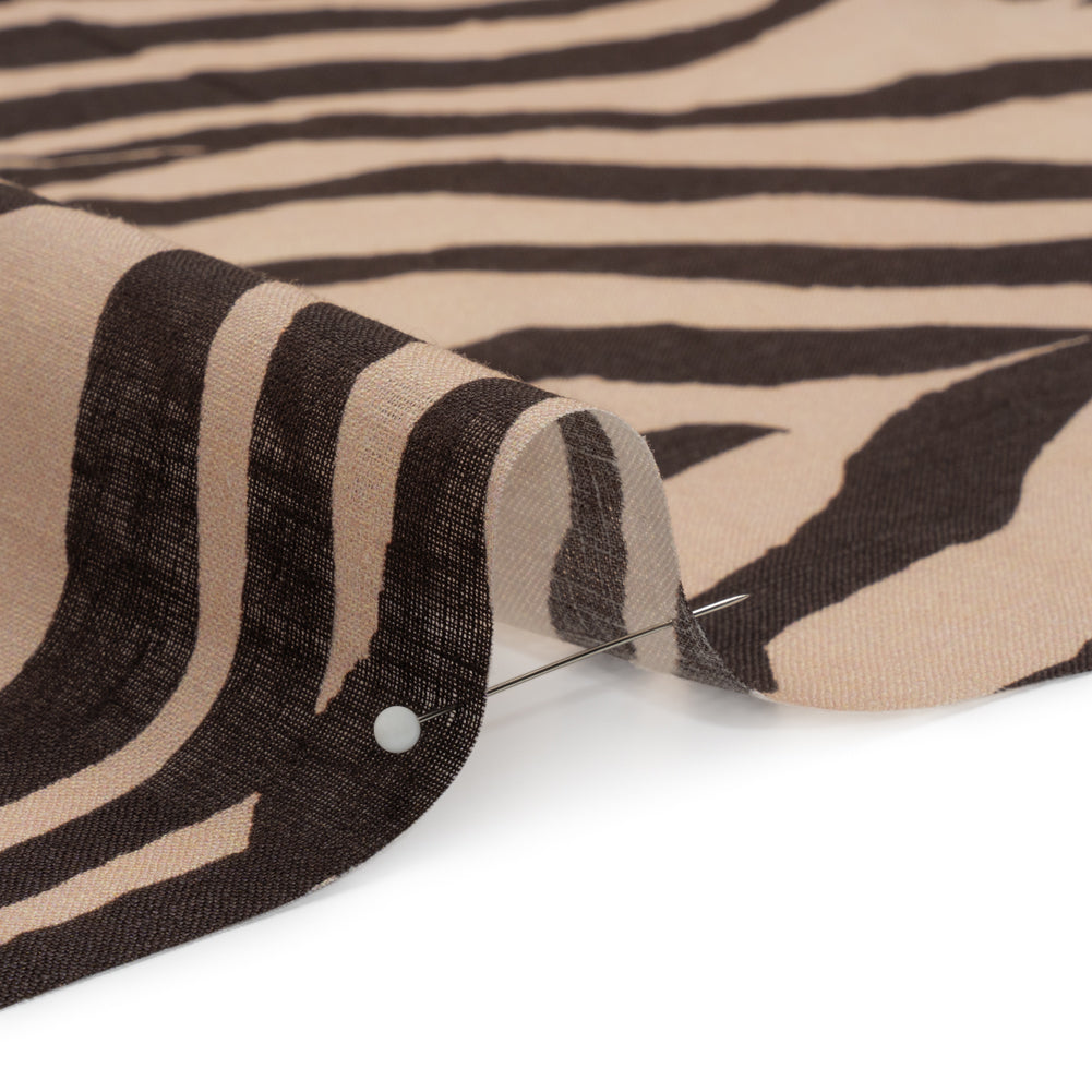 Famous Australian Designer Beige and Brown Zebra Stripes Lightweight Linen Woven - Joann Fabrics