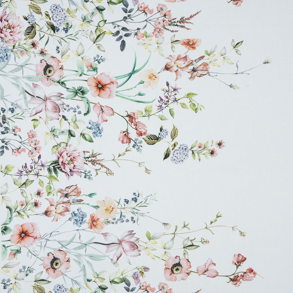 Stretch Cotton Sateen - White Floral Border - La Marche des Fleurs Print - Mood Exclusive Jacques Collection - Joann Fabrics