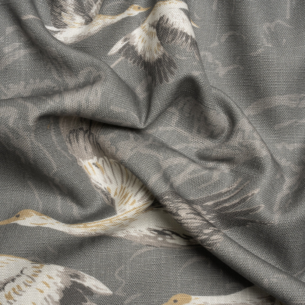 Viscose and Linen Drapery Woven Print - Steel Cranes in the Clouds - British Imported - Joann Fabrics