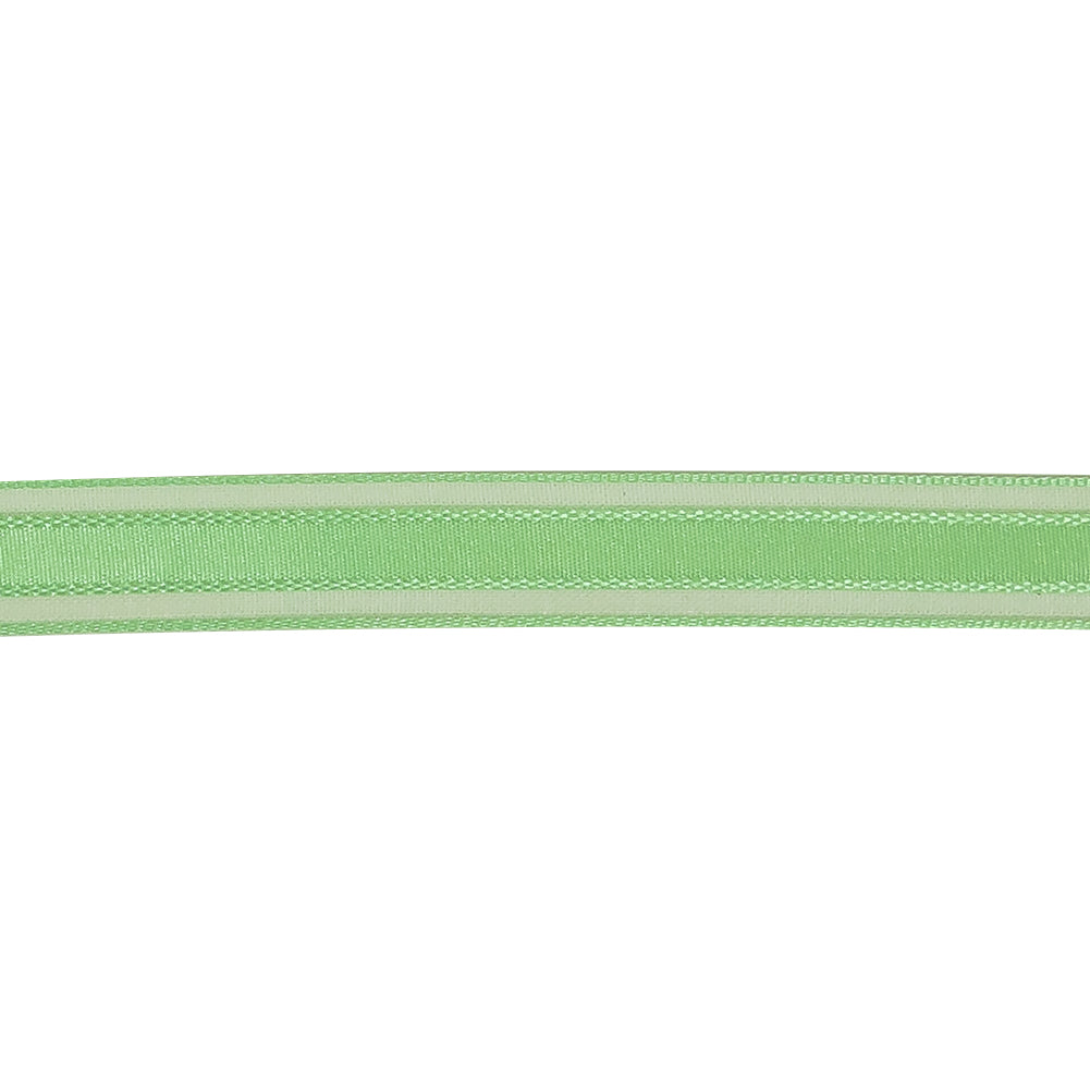 Patina Green Woven Ribbon with Sheer Organza Borders - 0.5