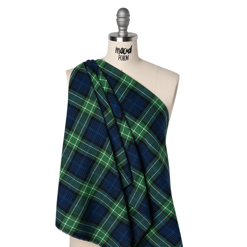 Yarn-Dyed Cotton Twill Flannel - Blue, Green and Black Plaid - Deadstock - Joann Fabrics